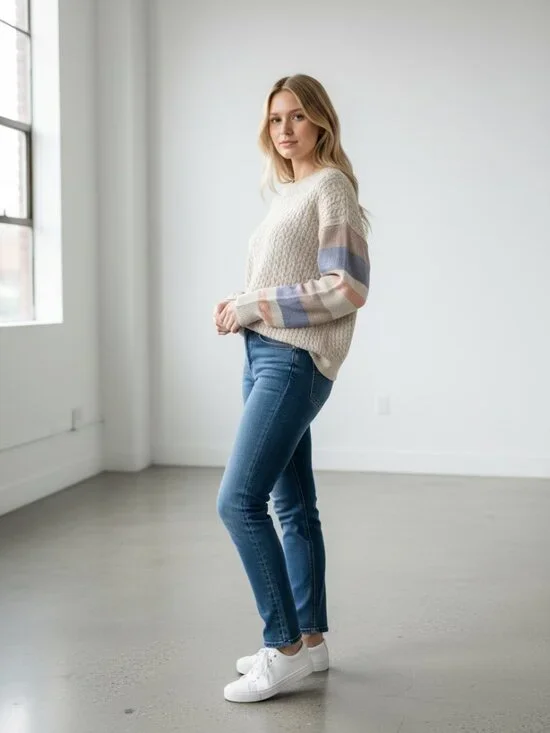 Sisstrevolution Cable Knit Sweater XS – Cozy Surf‑Inspired Striped Sleeves - Picture 1 of 7